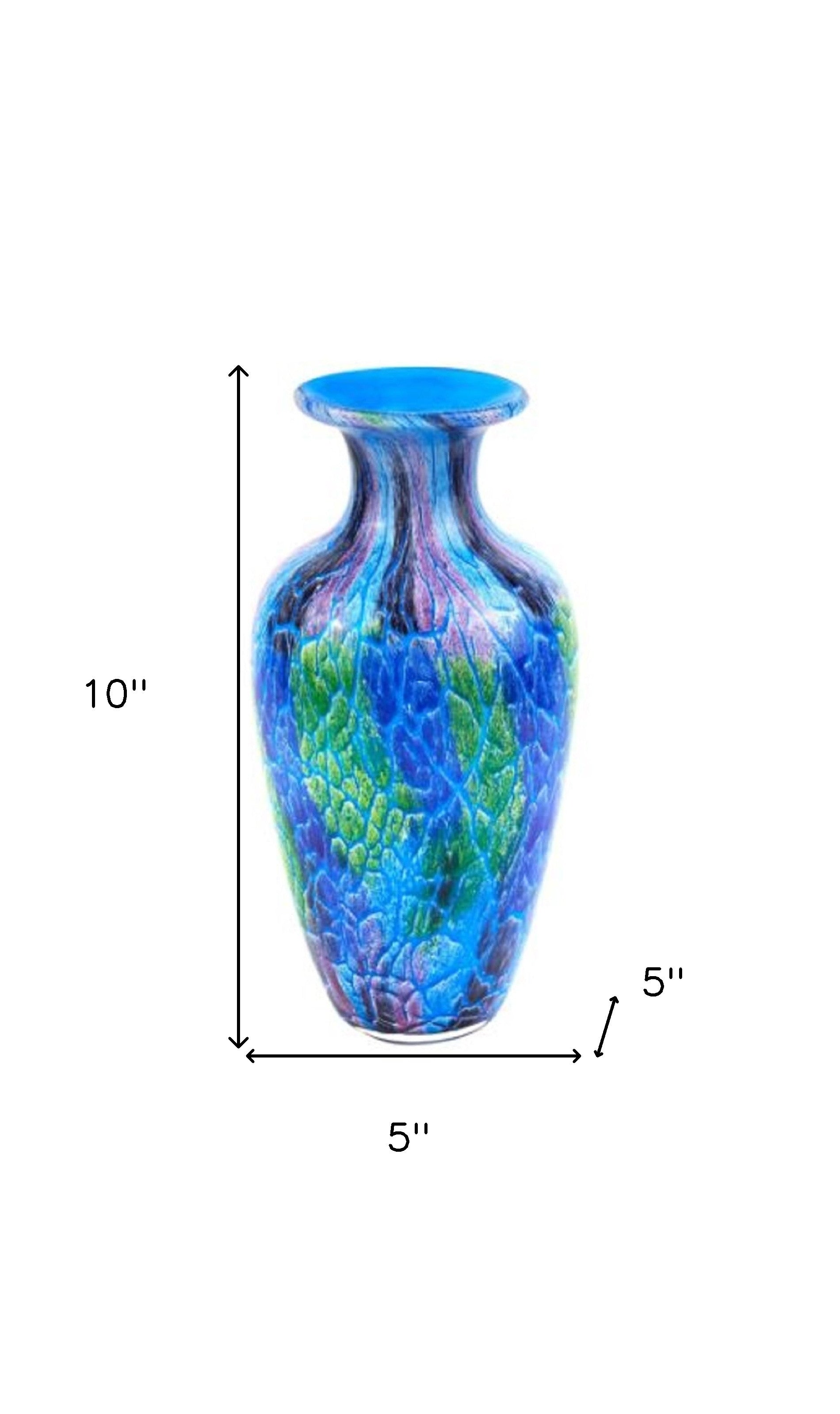 10" Blue and Green Glass Abstract Round Table Vase - Home Decor