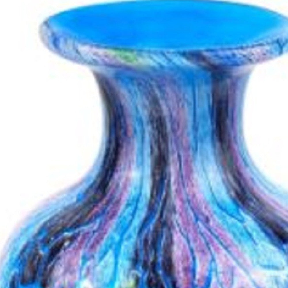 10" Blue and Green Glass Abstract Round Table Vase - Home Decor