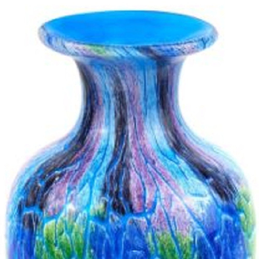 10" Blue and Green Glass Abstract Round Table Vase - Home Decor