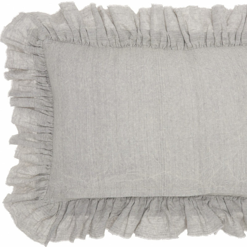 16" X 24" Gray Pillow With Ruffled Edges - Home Decor