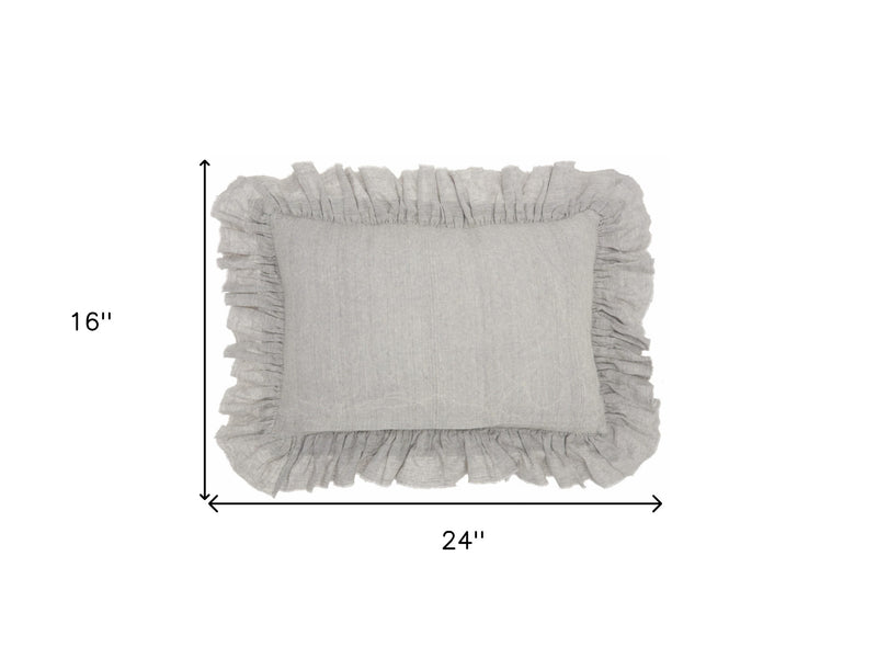 16" X 24" Gray Pillow With Ruffled Edges - Home Decor