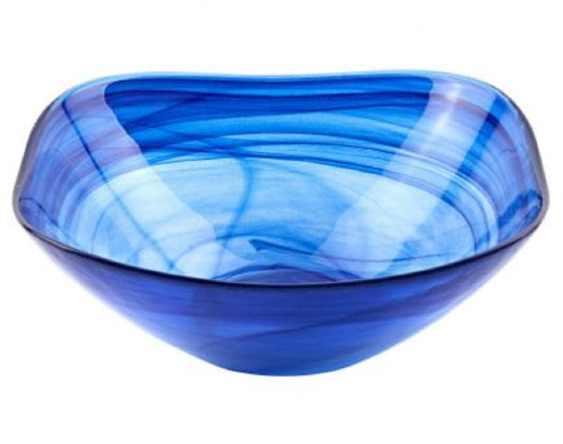 Set Of Two Modern Soft Square Blue Swirl Glass Bowls - Kitchen & Dining