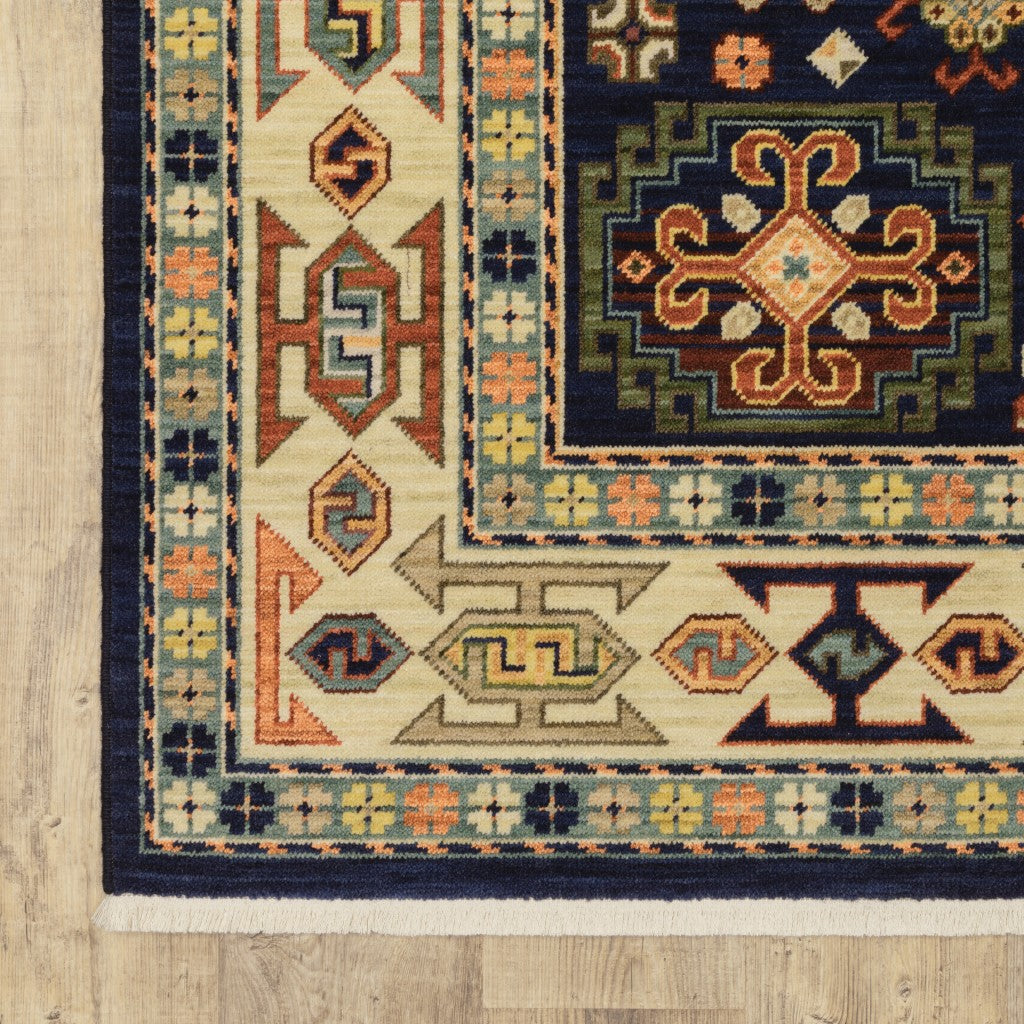 3' X 5' Blue And Ivory Medallion Area Rug - Home & Garden
