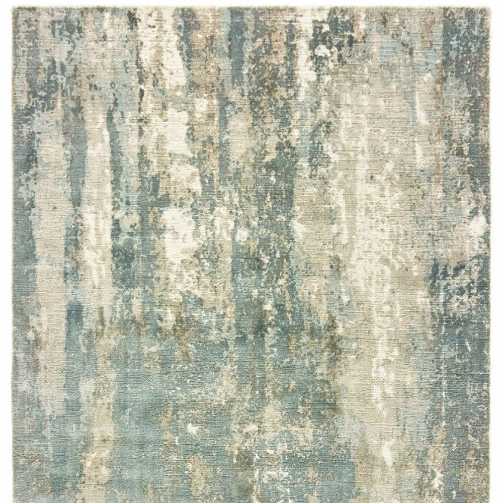 10' X 14' Blue And Gray Abstract Hand Loomed Distressed Area Rug - Home & Garden
