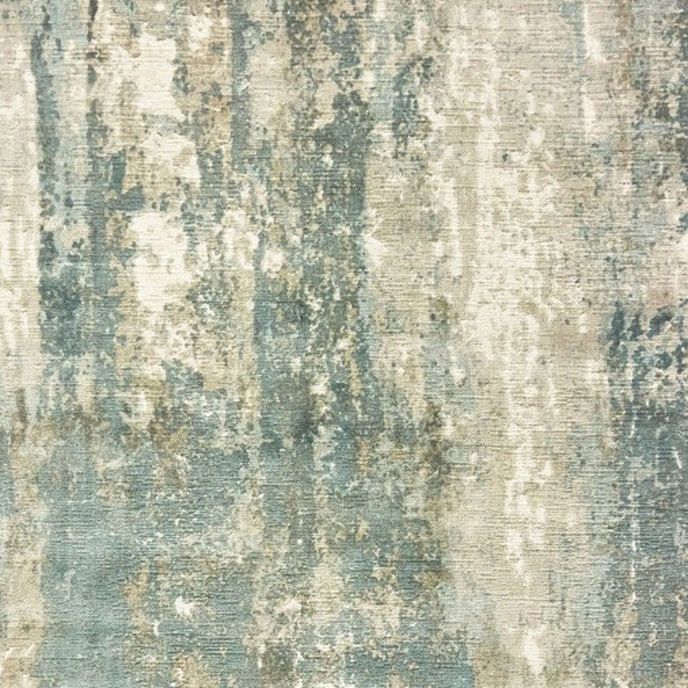 10' X 14' Blue And Gray Abstract Hand Loomed Distressed Area Rug - Home & Garden