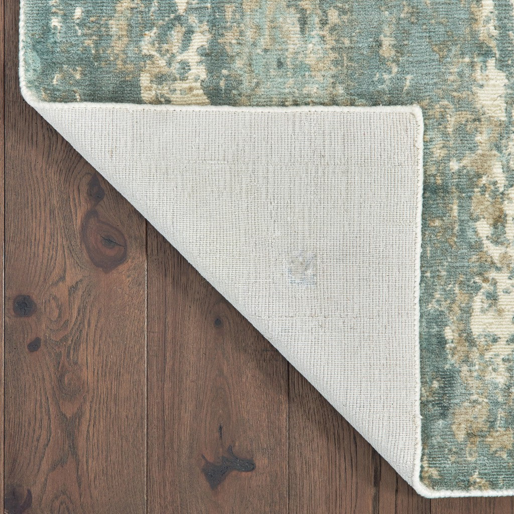 10' X 14' Blue And Gray Abstract Hand Loomed Distressed Area Rug - Home & Garden