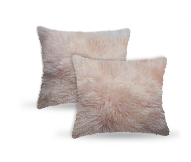 Set Of Two  Blush Natural Sheepskin Square Pillows - Home Decor