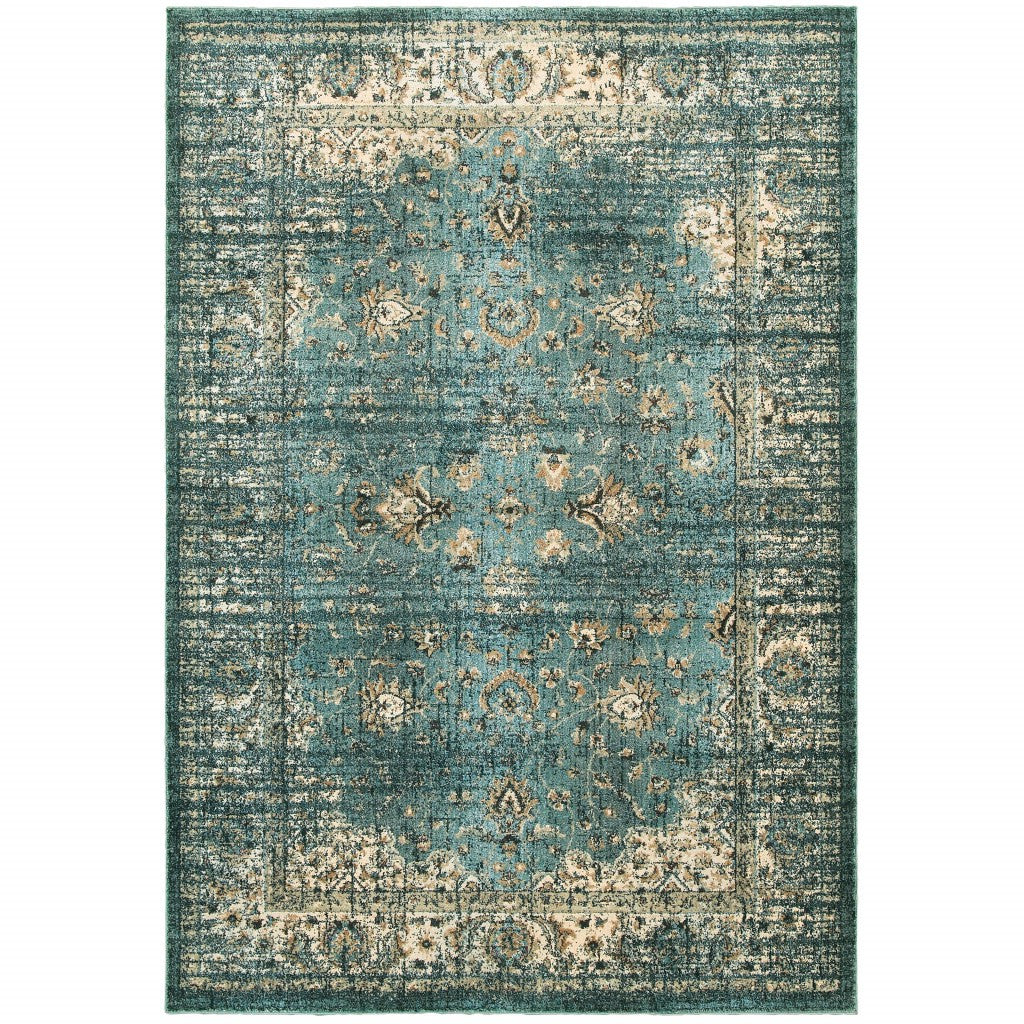 10' X 13' Blue And Ivory Medallion Distressed Area Rug - Home & Garden