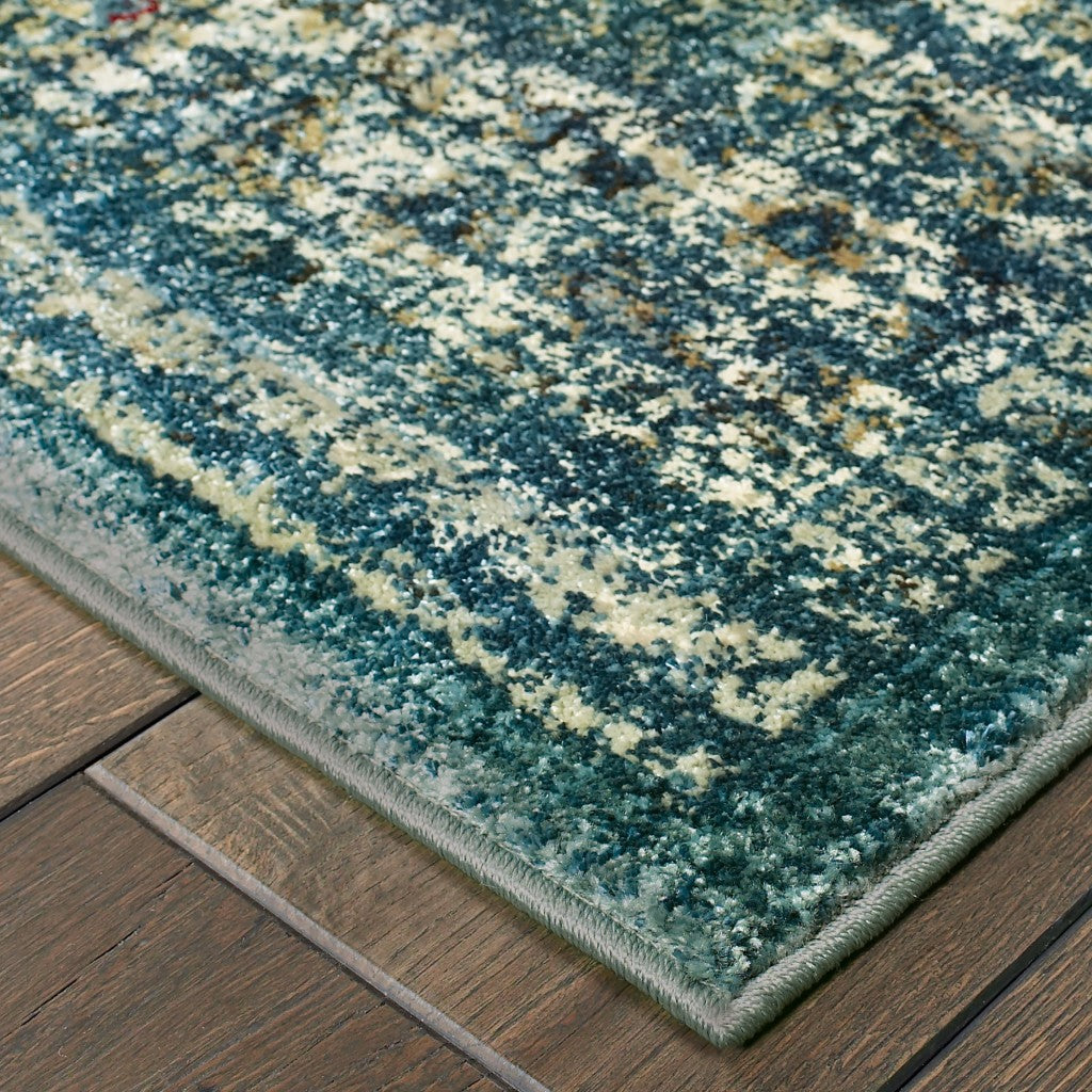 10' X 13' Blue And Ivory Medallion Distressed Area Rug - Home & Garden