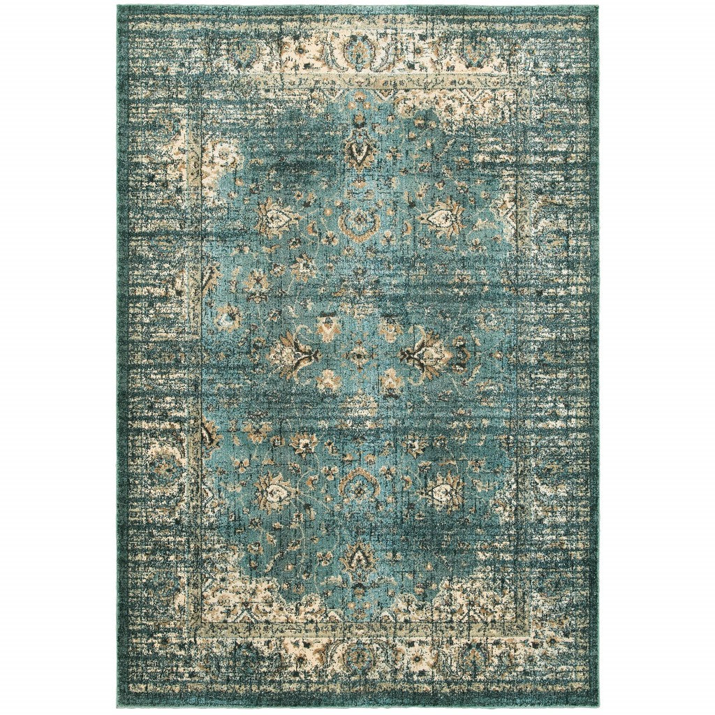 10' X 13' Blue And Ivory Medallion Distressed Area Rug - Home & Garden