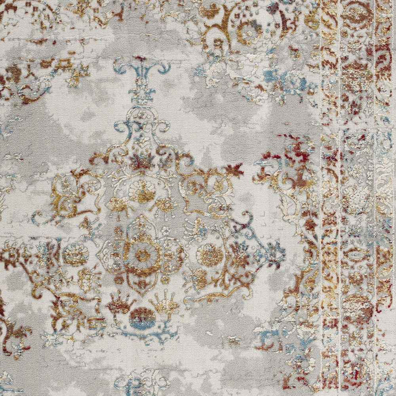 4’ X 6’ Gray And Beige Distressed Ornate Area Rug