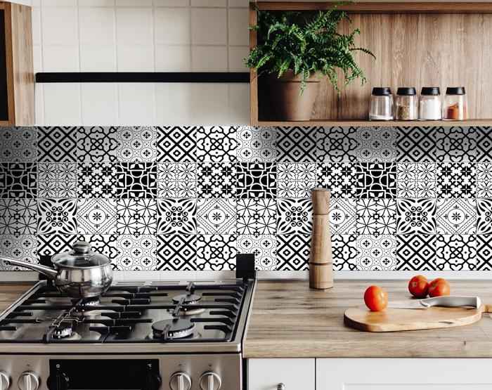 6" X 6" Black And White Mash Peel And Stick Removable Tiles