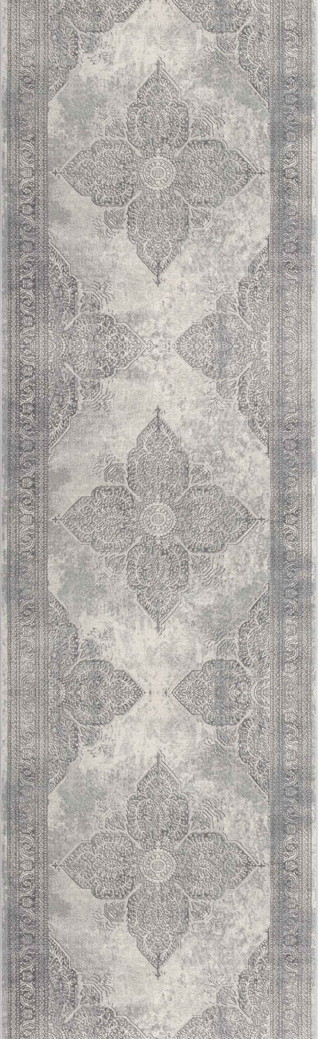 2’ X 8’ Gray Distressed Medallion Runner Rug