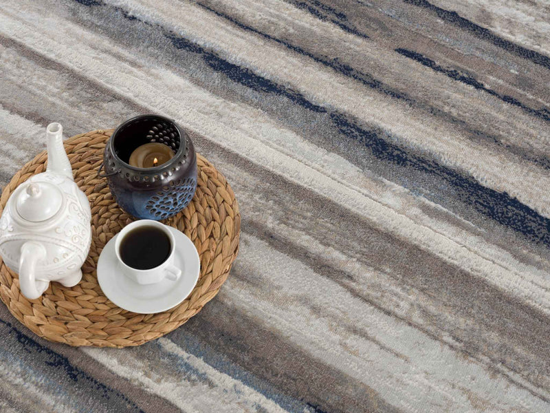 4’ X 6’ Blue And Beige Distressed Stripes Area Rug