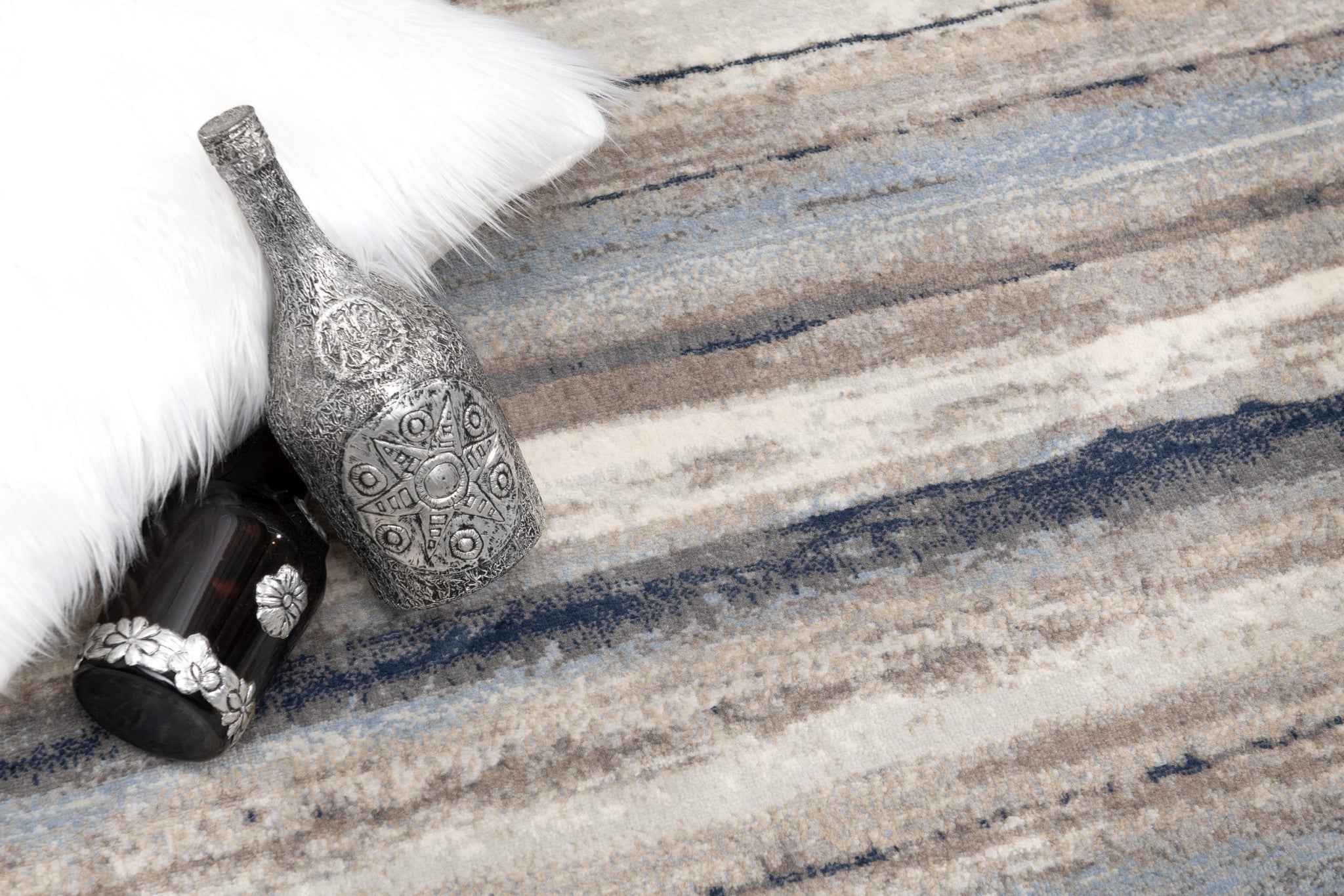 4’ X 6’ Blue And Beige Distressed Stripes Area Rug