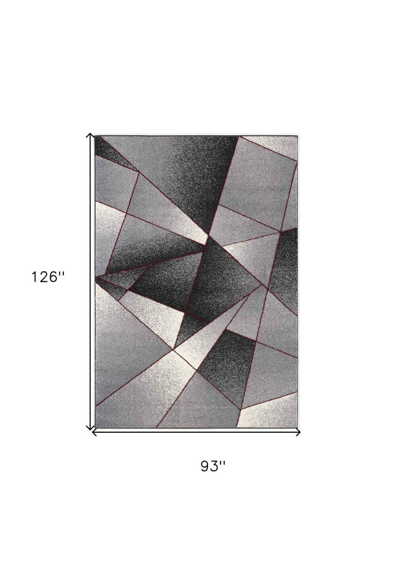 8' X 11' Grey Red Geometric Area Rug