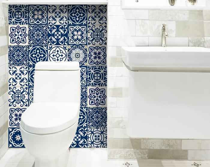 8" X 8" Midnight Blue And White Peel And Stick Removable Tiles