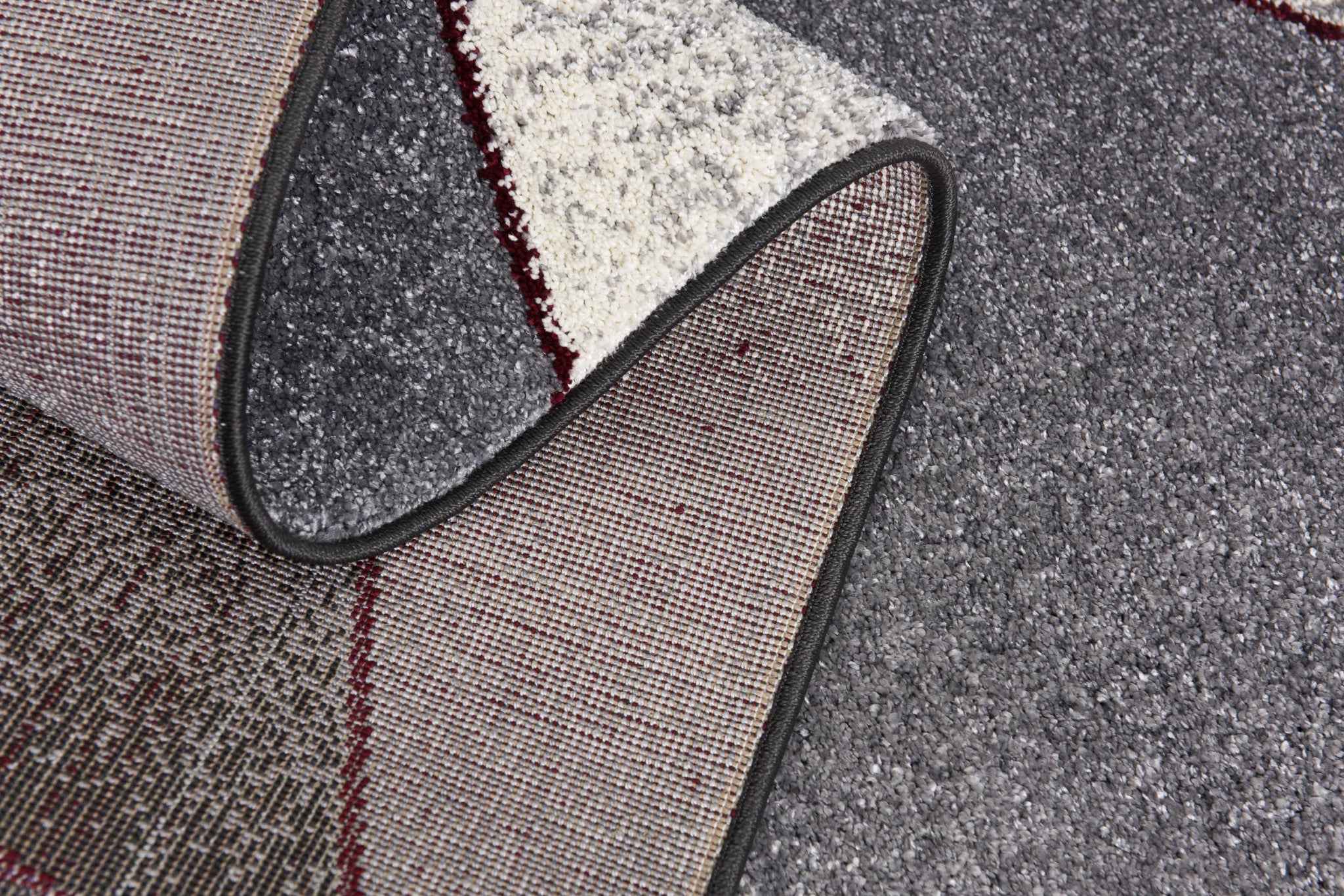 8' X 11' Grey Red Geometric Area Rug