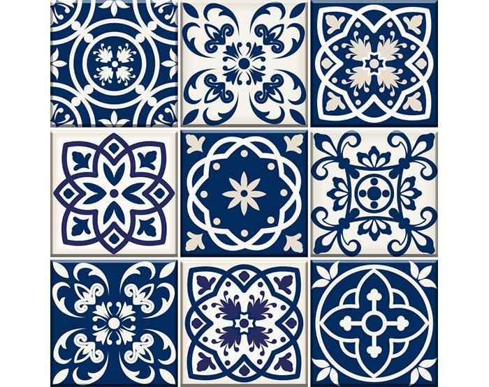 8" X 8" Midnight Blue And White Peel And Stick Removable Tiles
