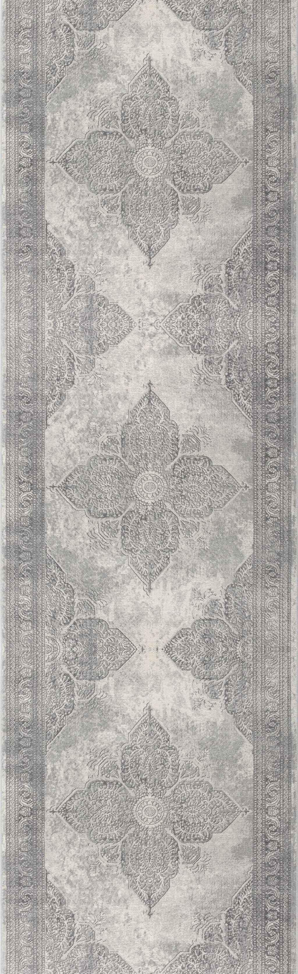 2’ X 6’ Gray Distressed Medallion Area Rug