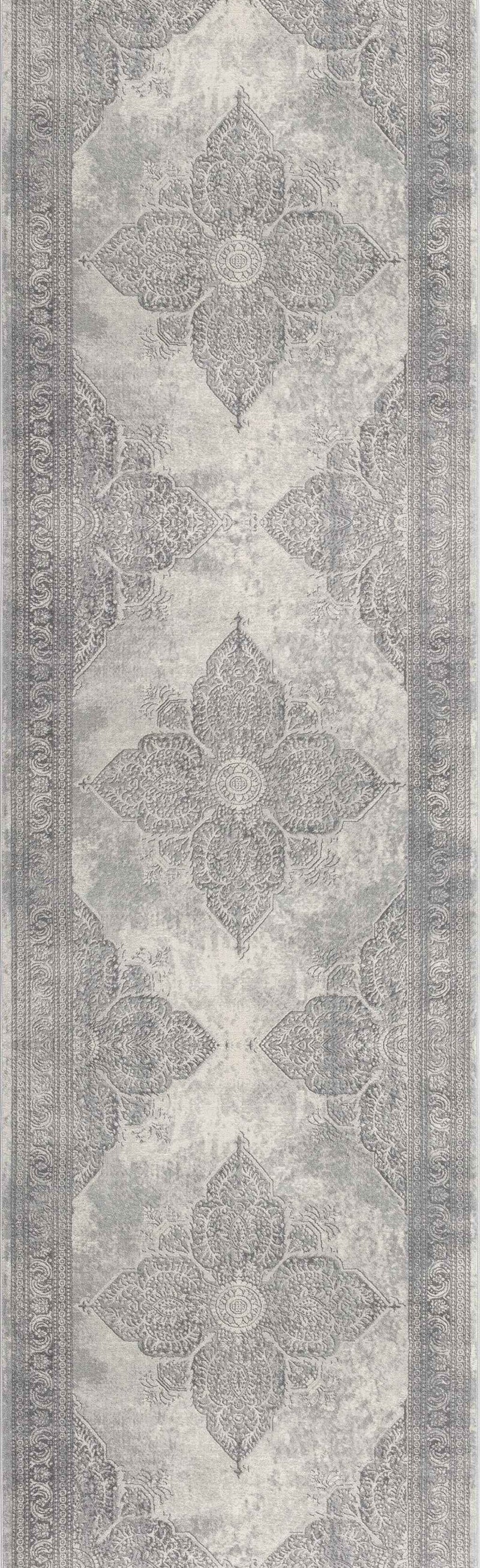 2’ X 6’ Gray Distressed Medallion Area Rug