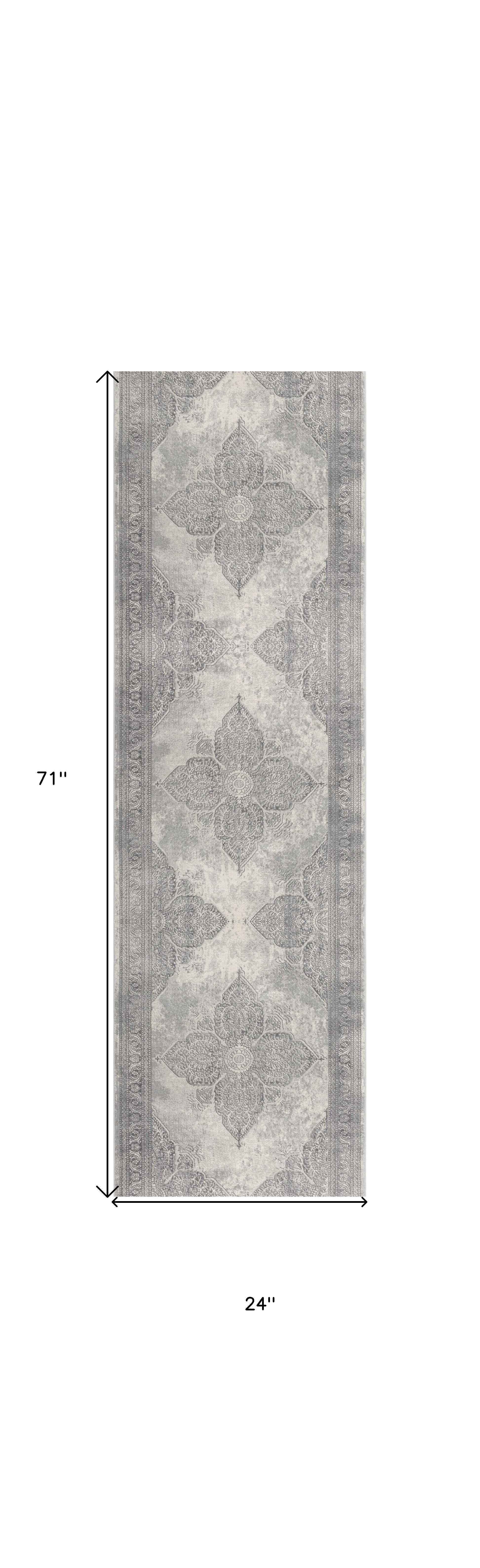 2’ X 6’ Gray Distressed Medallion Area Rug