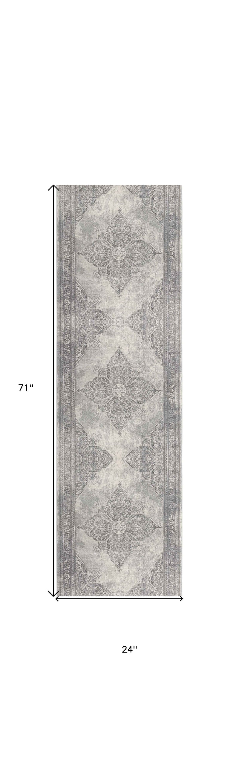 2’ X 6’ Gray Distressed Medallion Area Rug
