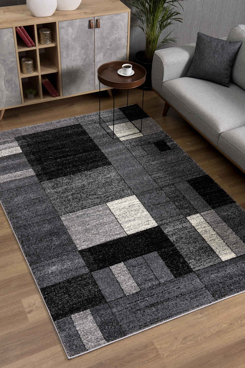 7’ X 9’ Gray Distressed Geometric Area Rug