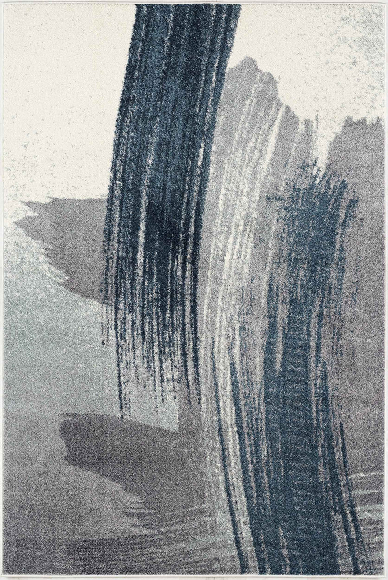 8’ X 11’ White And Blue Abstract Strokes Area Rug