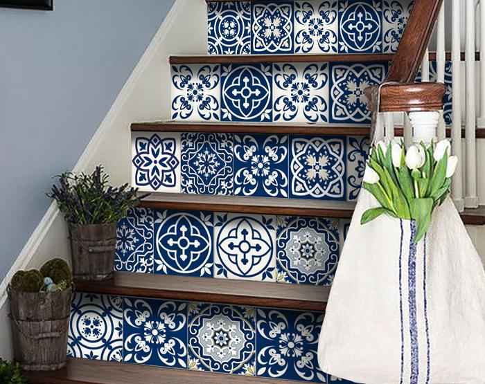 5" X 5" Midnight Blue And White Peel And Stick Removable Tiles