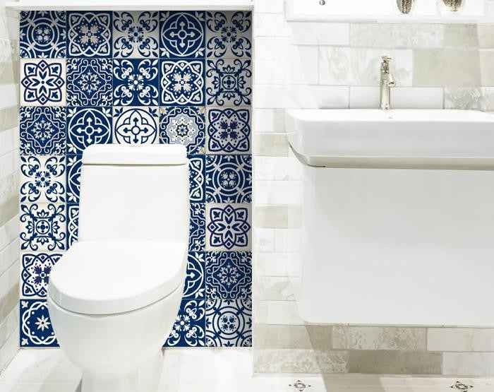 4" X 4" Midnight Blue And White Peel And Stick Removable Tiles