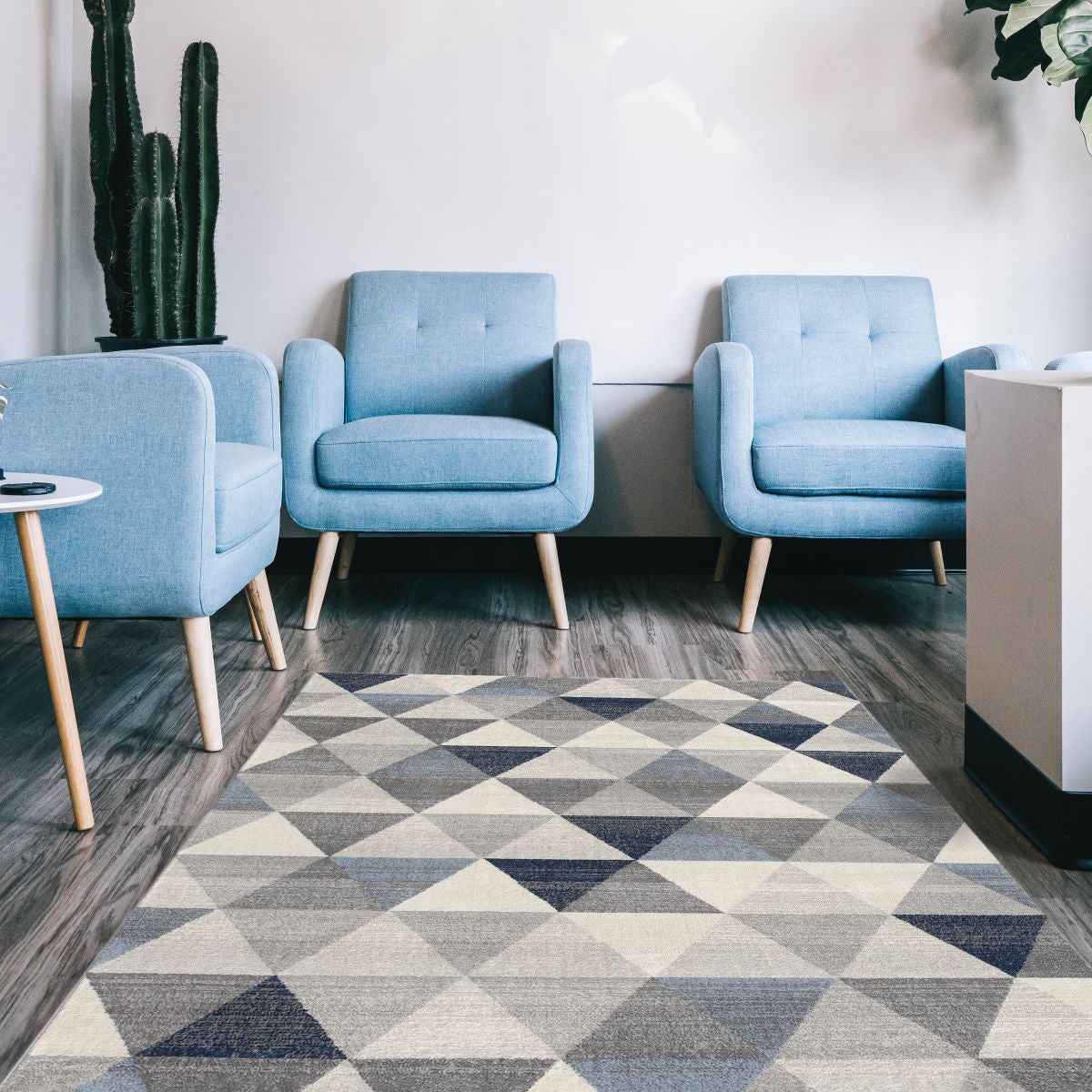 8’ X 11’ Navy Blue Geometric Diamond Area Rug