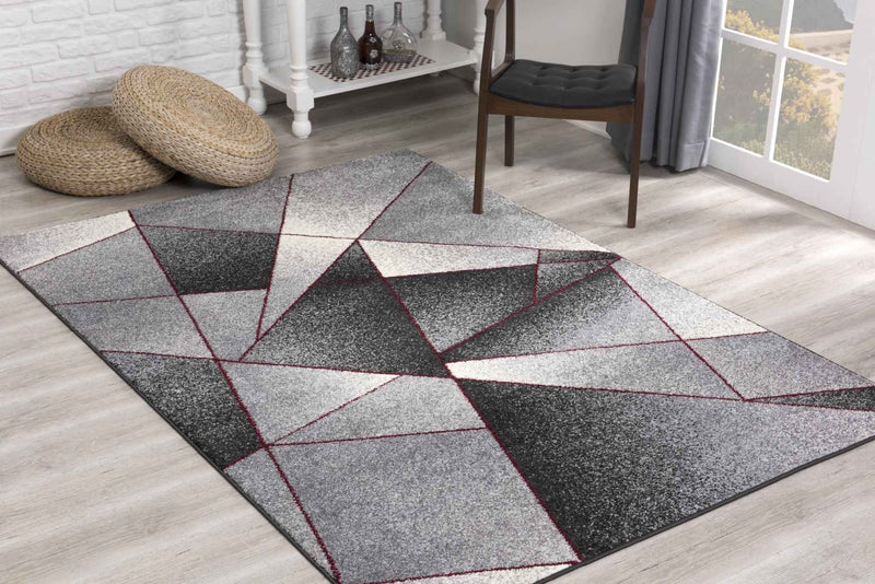 4' X 6' Grey Red Geometric Area Rug