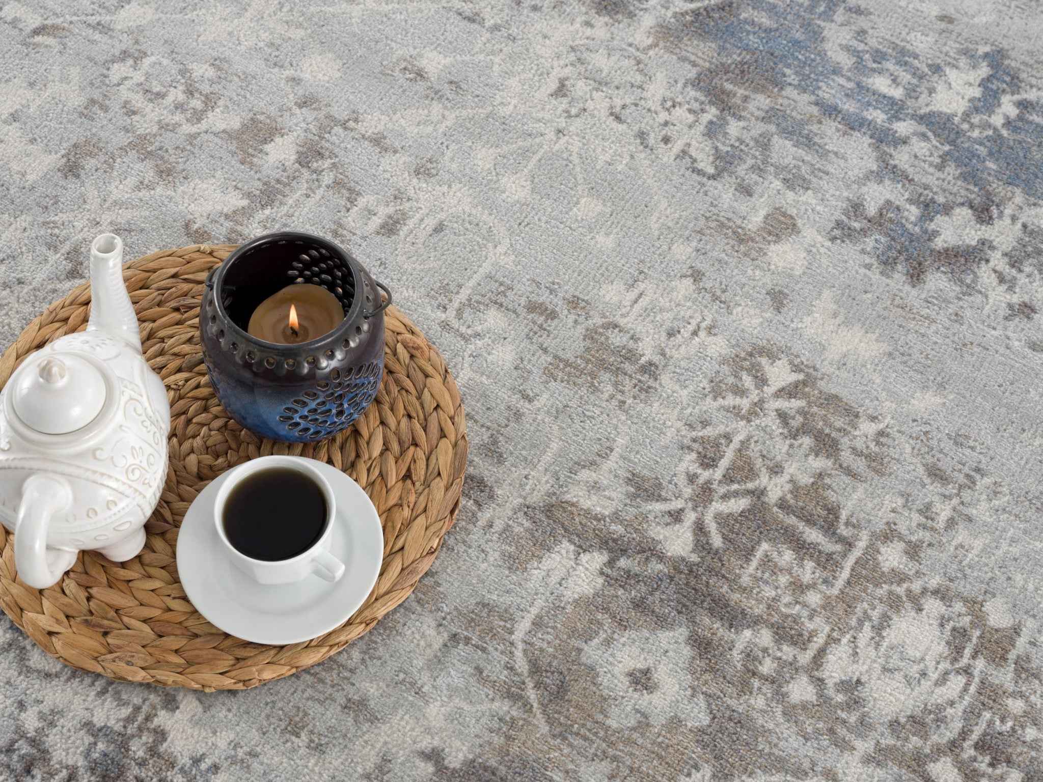 2’ X 6’ Navy And Beige Distressed Vines Area Rug