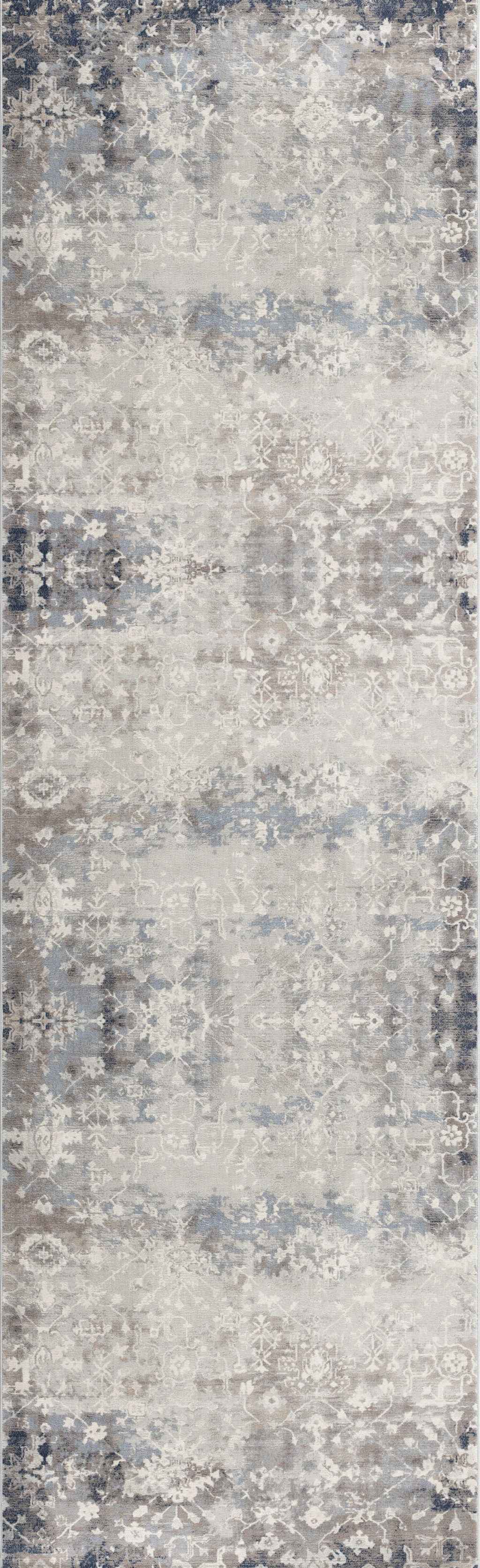 2’ X 6’ Navy And Beige Distressed Vines Area Rug