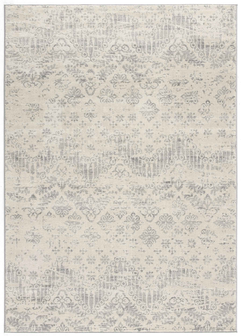 5’ X 8’ Ivory Distressed Ikat Pattern Area Rug
