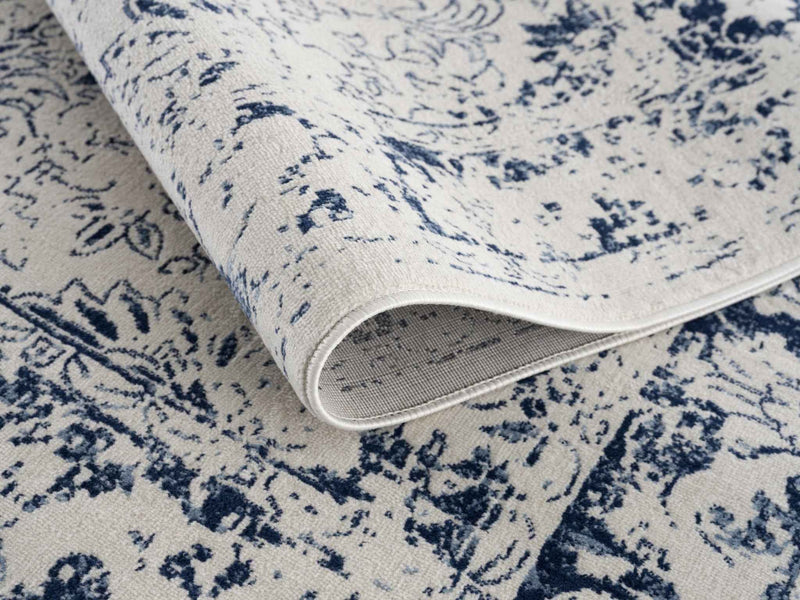 5’ X 8’ Navy Blue Distressed Floral Area Rug