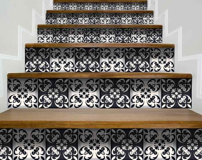 5" X 5" Black And White Quatro Peel And Stick Removable Tiles