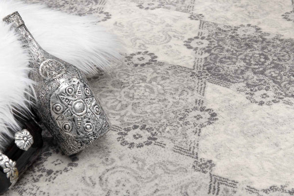 2' X 5' Grey Damask Area Rug