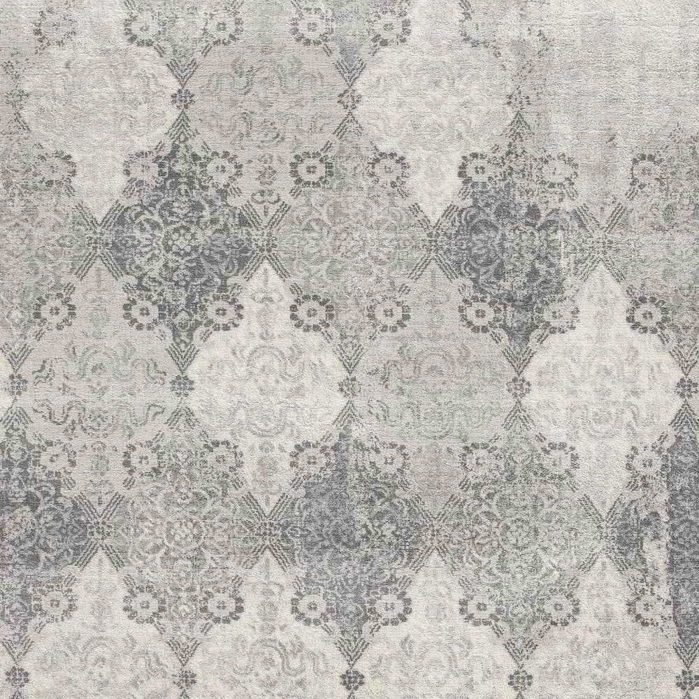 2' X 5' Grey Damask Area Rug