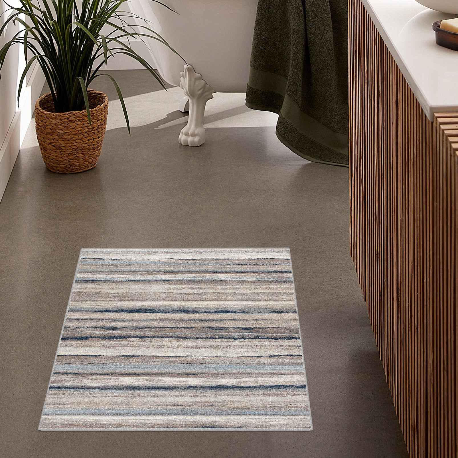 2' X 5' Blue Striped Area Rug