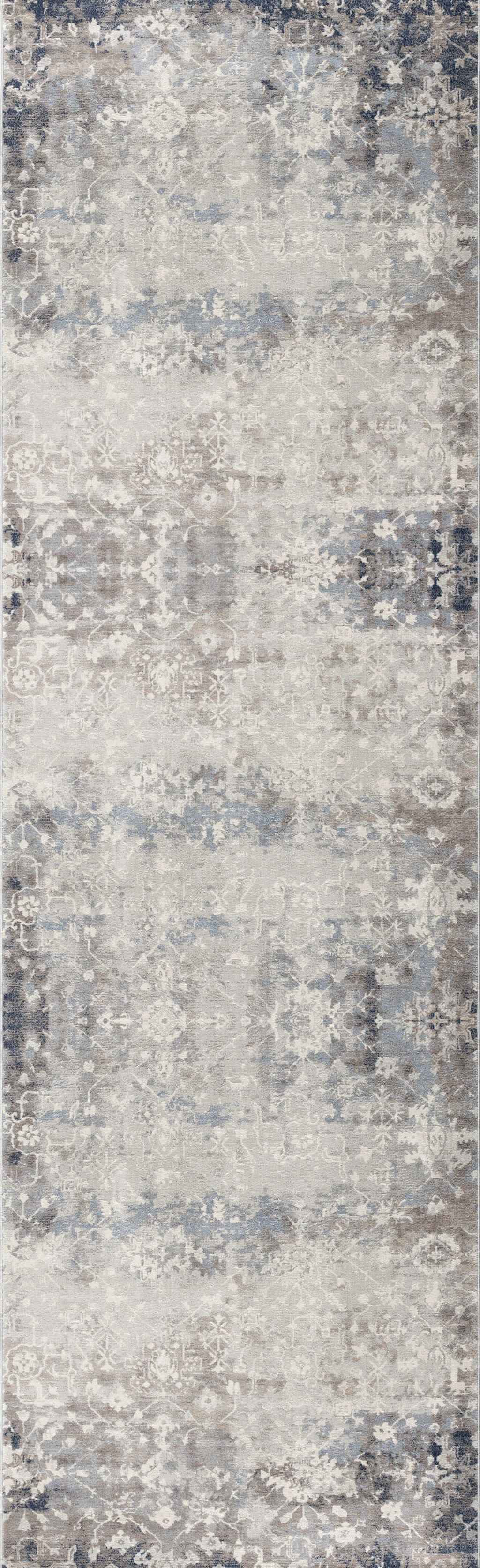2’ X 8’ Navy And Beige Distressed Vines Runner Rug