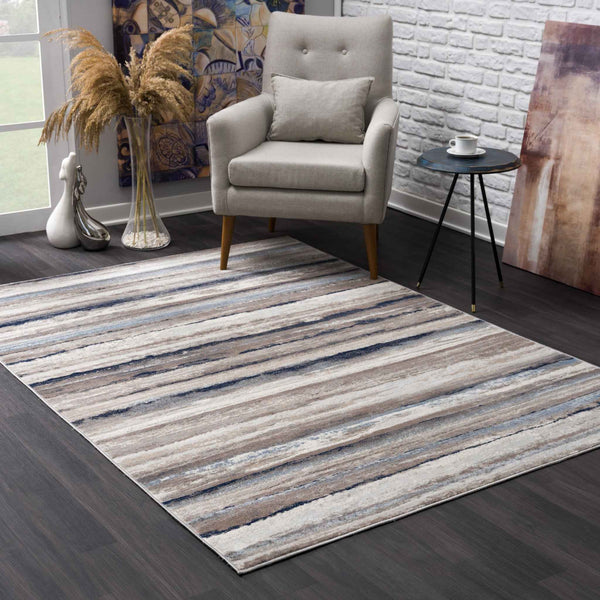 5’ X 8’ Blue And Beige Distressed Stripes Area Rug Default Title