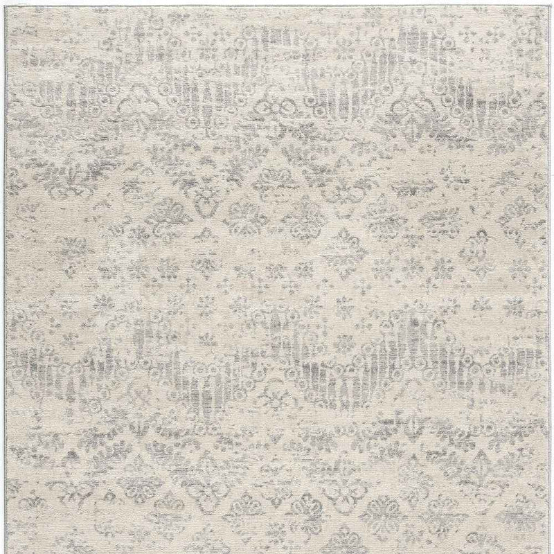 8’ X 11’ Ivory Distressed Ikat Pattern Area Rug