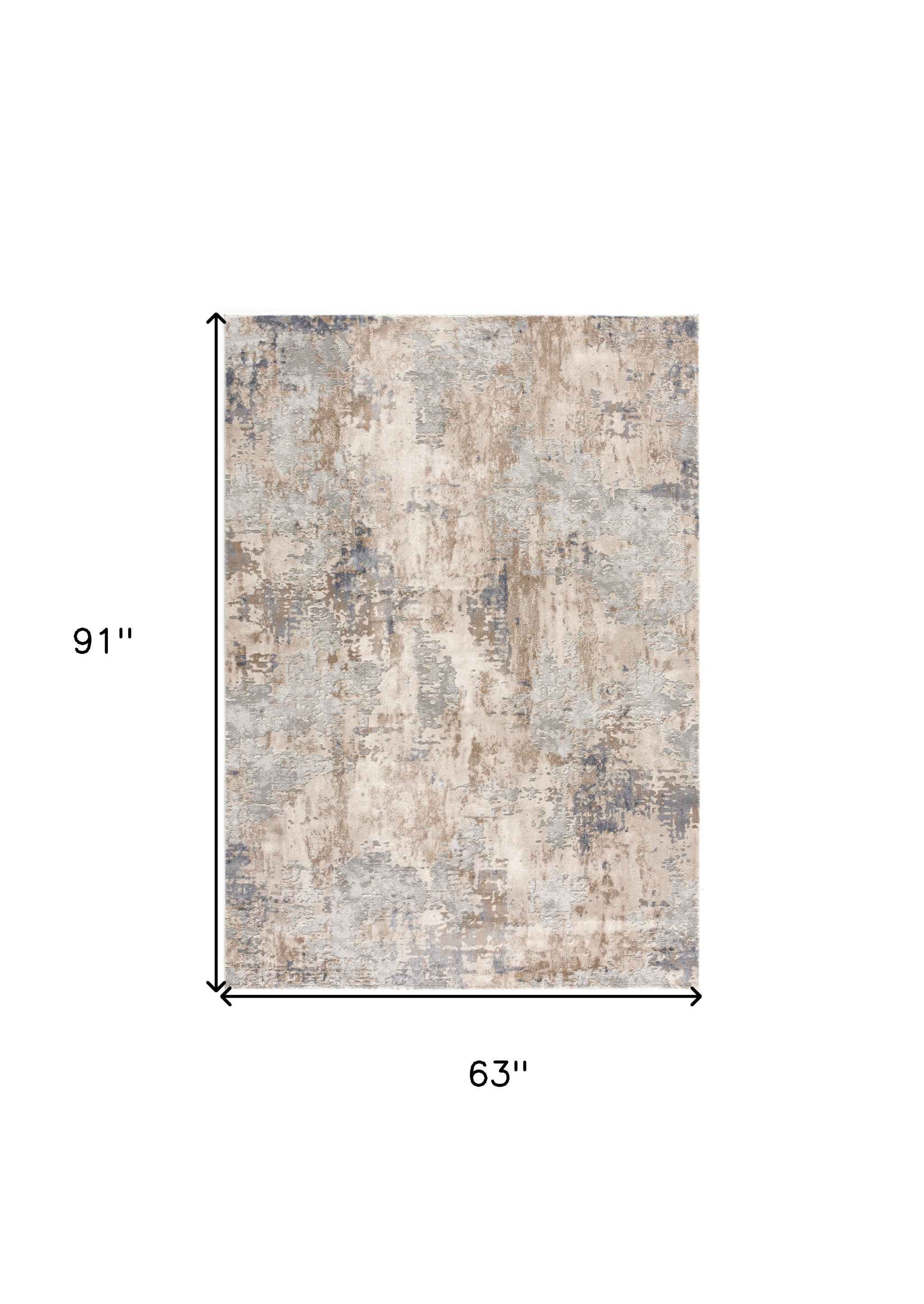 5’ X 8’ Beige And Ivory Abstract Area Rug