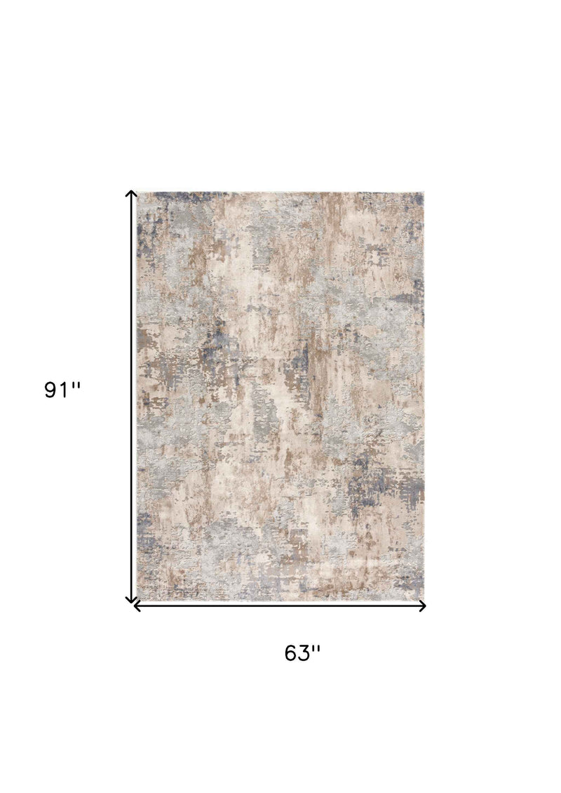 5’ X 8’ Beige And Ivory Abstract Area Rug