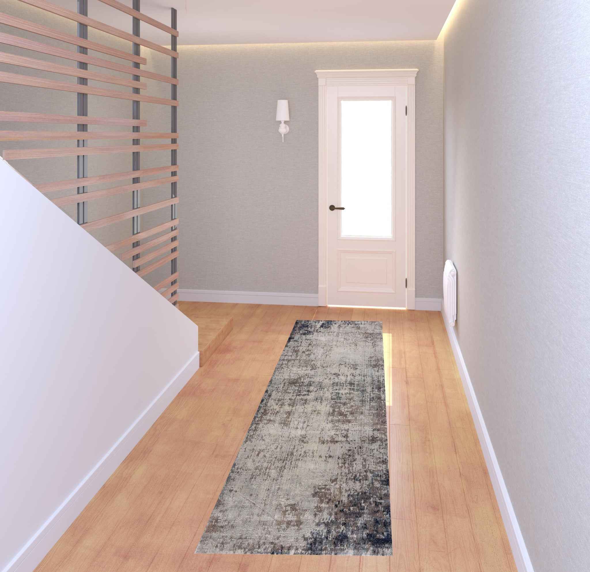 2’ X 8’ Navy Blue Distressed Striations Runner Rug