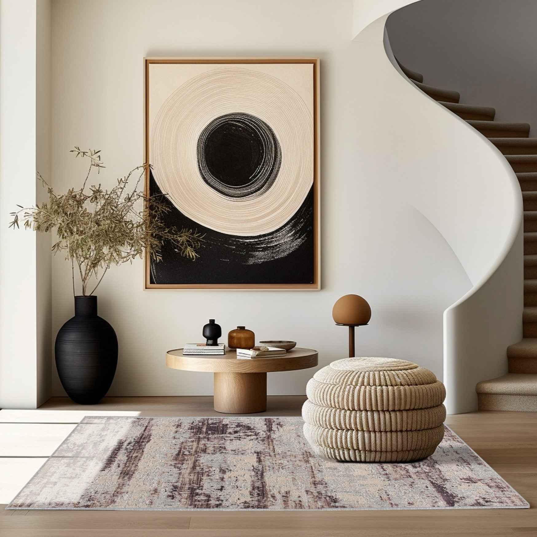 5' X 7' Violet Abstract Dhurrie Area Rug