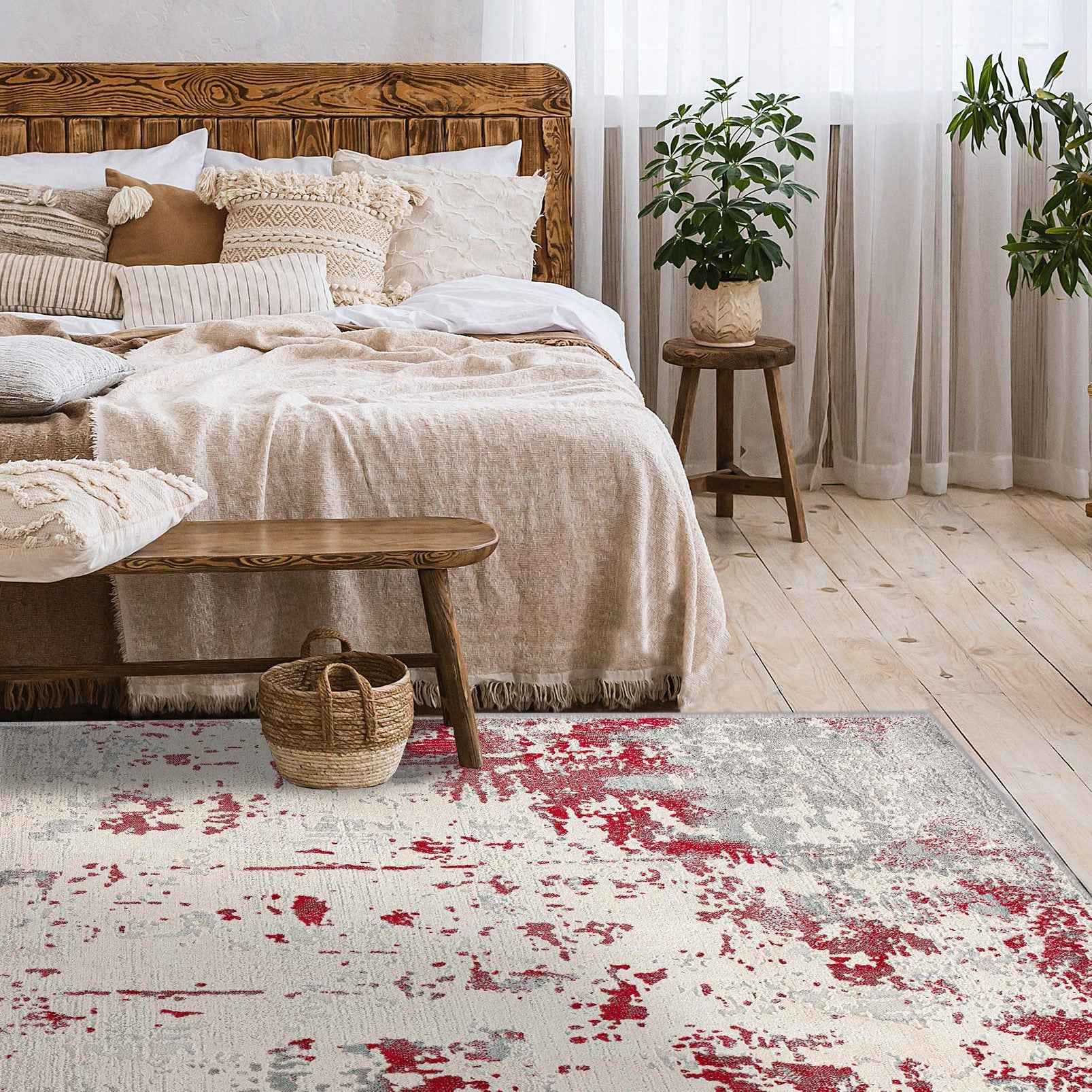 8' X 10' Red Abstract Dhurrie Area Rug