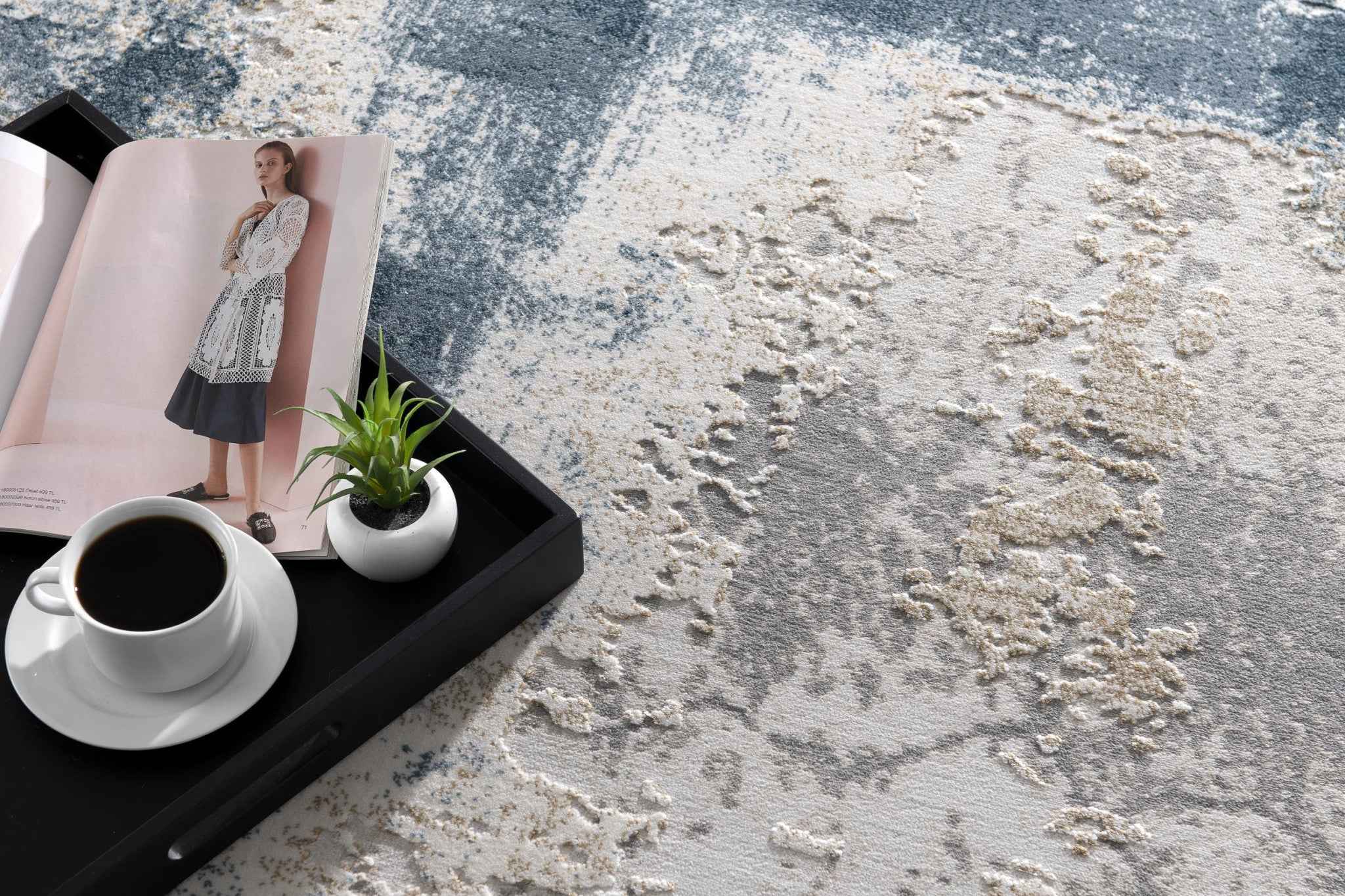 8’ X 11’ Cream And Blue Abstract Patches Area Rug